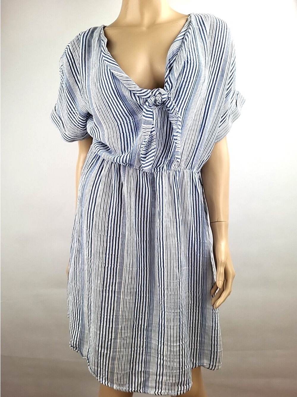 H&M Size 8 Blue & White Striped Coastal Nautical Beach Casual Summer Midi Dress